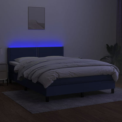 Letto a Molle con Materasso e LED Blu 140x190 cm in Tessuto - homemem39