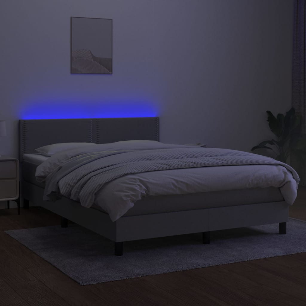 Letto a Molle Materasso e LED Grigio Chiaro 140x200 cm Tessuto - homemem39