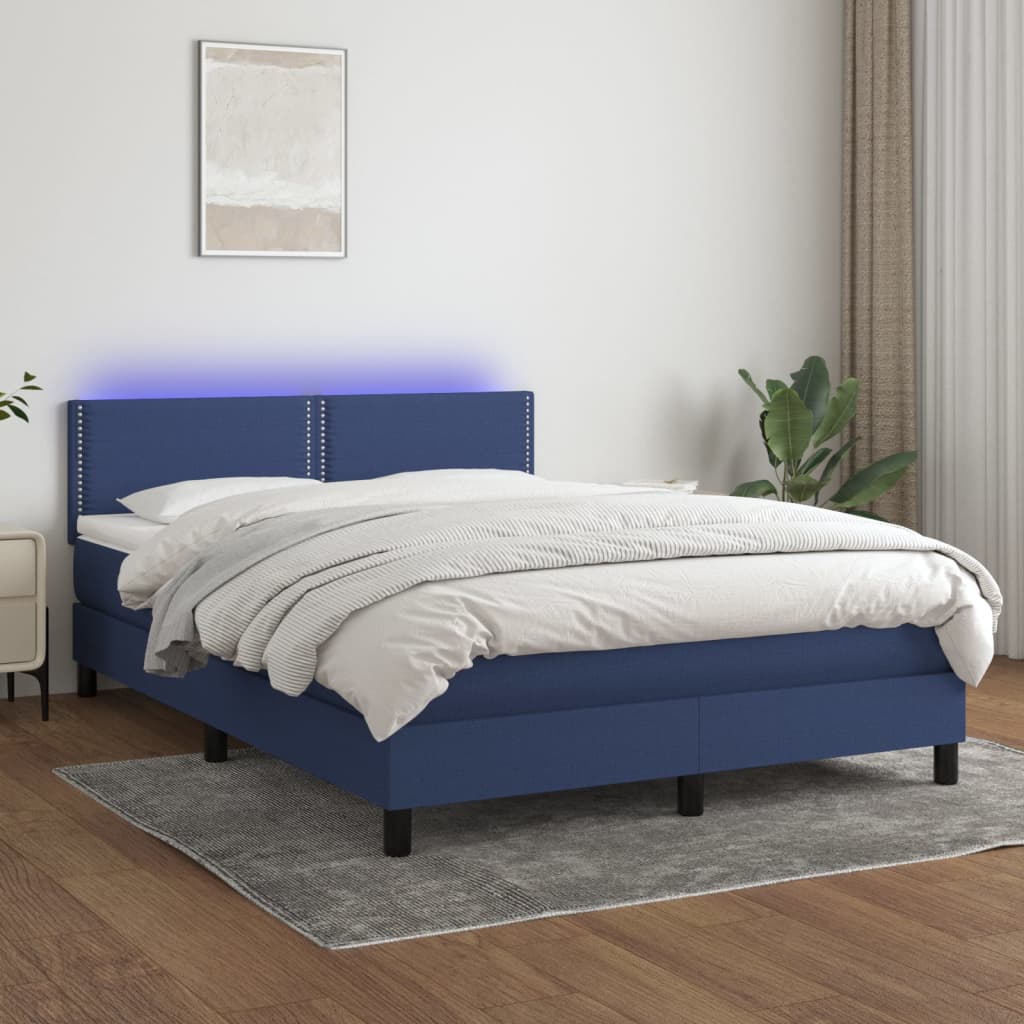 Letto a Molle con Materasso e LED Blu 140x200 cm in Tessuto - homemem39