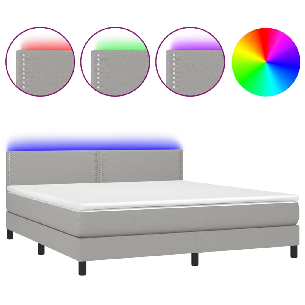 Letto a Molle Materasso e LED Grigio Chiaro 160x200 cm Tessuto - homemem39