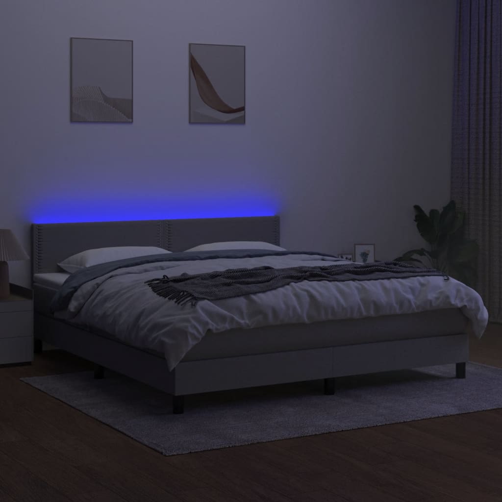 Letto a Molle Materasso e LED Grigio Chiaro 160x200 cm Tessuto - homemem39