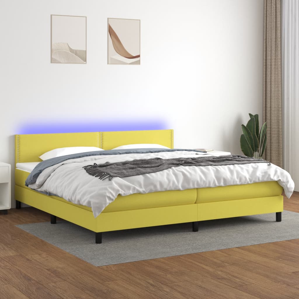 Letto a Molle Materasso e LED Verde 200x200cm in Tessuto - homemem39