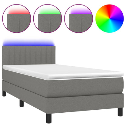 Letto a Molle Materasso e LED Grigio Scuro 80x200 cm in Tessuto - homemem39