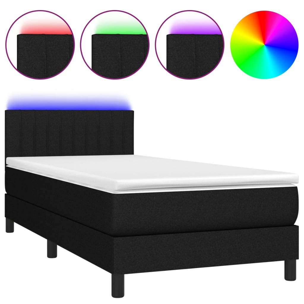 Letto a Molle con Materasso e LED Nero 80x200 cm in Tessuto - homemem39