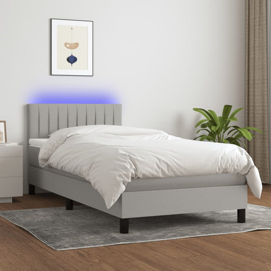 Letto a Molle Materasso e LED Grigio Chiaro 90x200 cm Tessuto - homemem39