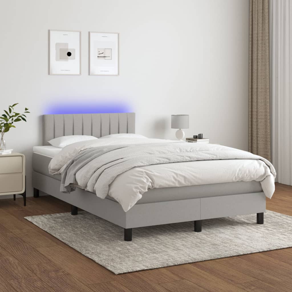 Letto a Molle Materasso e LED Grigio Chiaro 120x200 cm Tessuto - homemem39