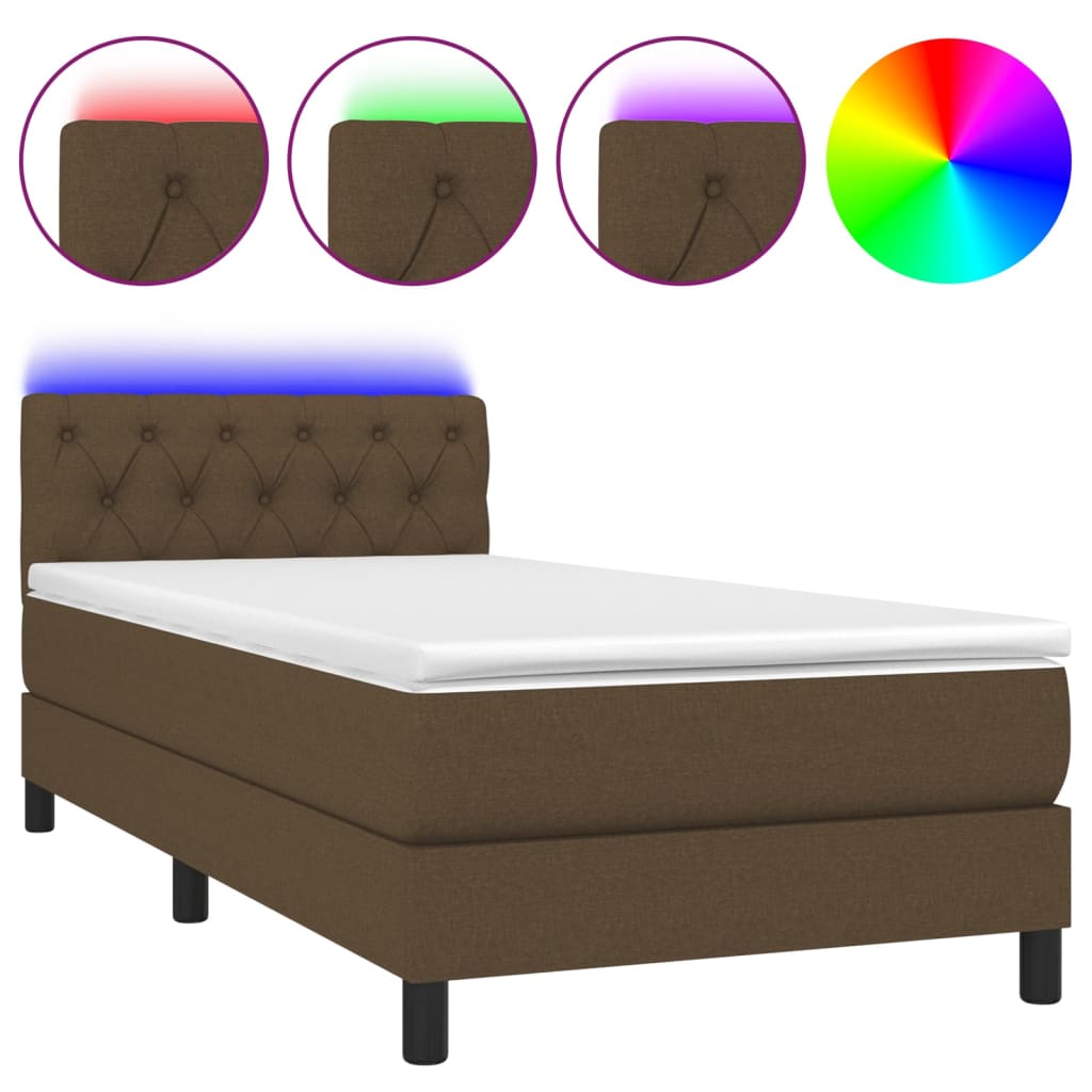 Letto a Molle Materasso e LED Marrone Scuro 80x200cm in Tessuto - homemem39