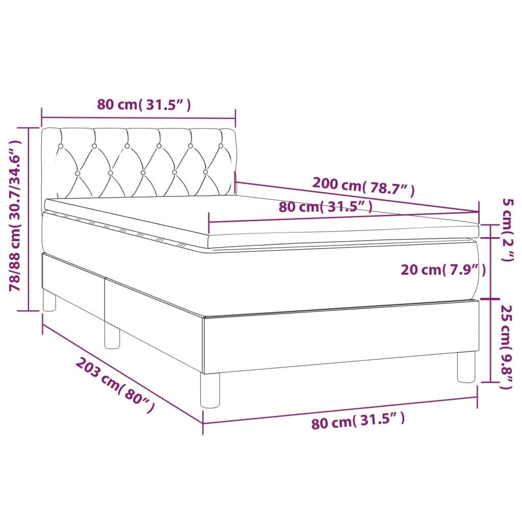 Letto a Molle Materasso e LED Marrone Scuro 80x200cm in Tessuto - homemem39