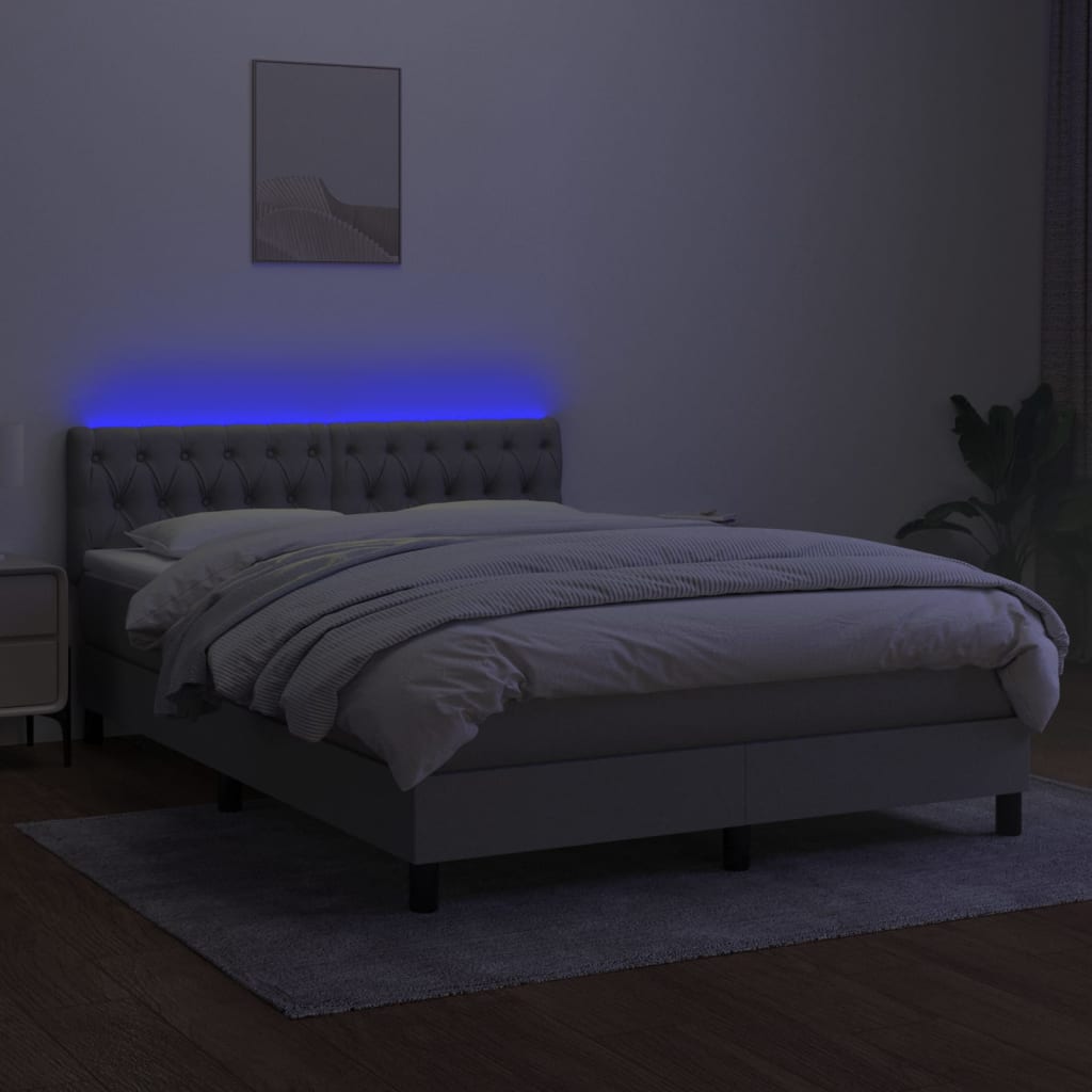 Letto a Molle Materasso e LED Grigio Chiaro 140x190 cm Tessuto - homemem39