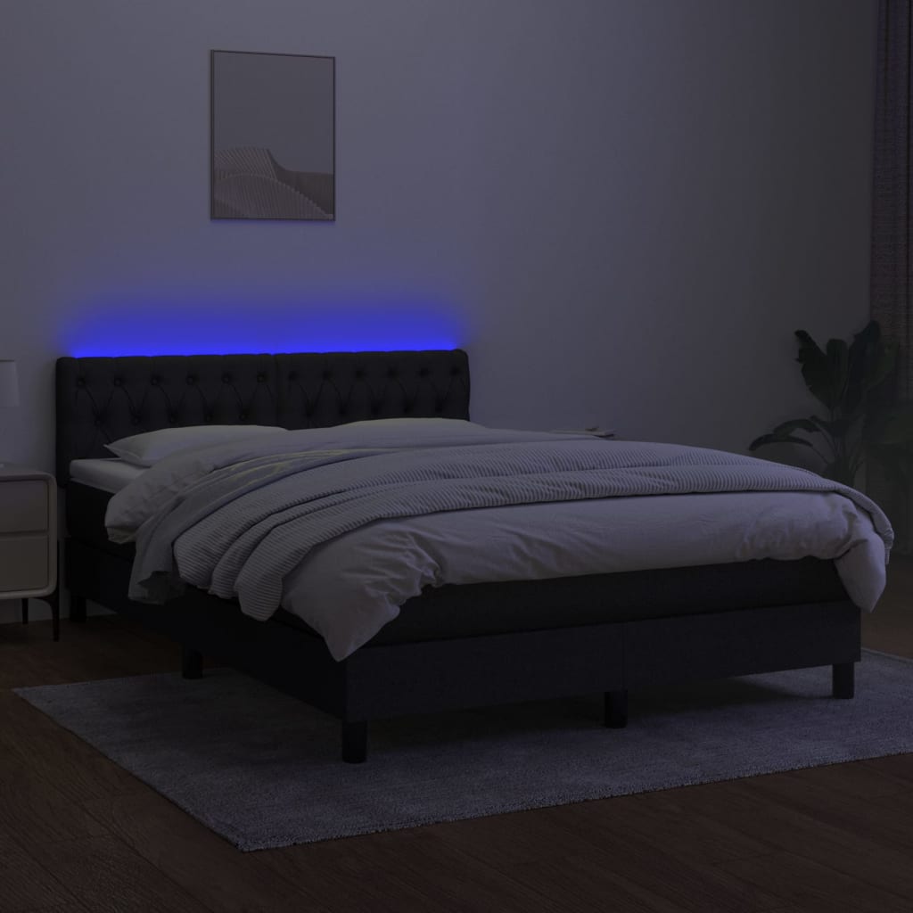 Letto a Molle con Materasso e LED Nero 140x200 cm in Tessuto - homemem39