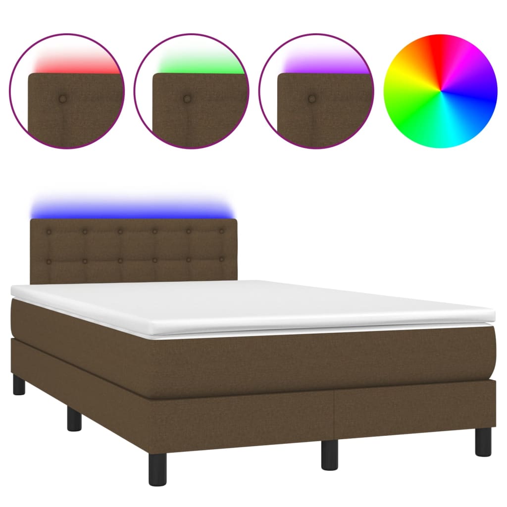 Letto a Molle Materasso e LED Marrone Scuro 120x200 cm Tessuto - homemem39