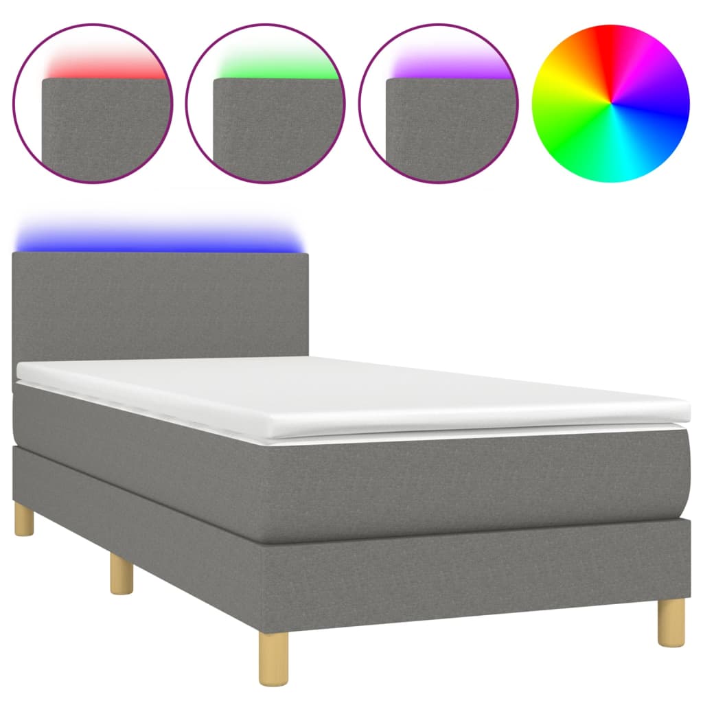 Letto a Molle Materasso e LED Grigio Scuro 80x200 cm in Tessuto - homemem39