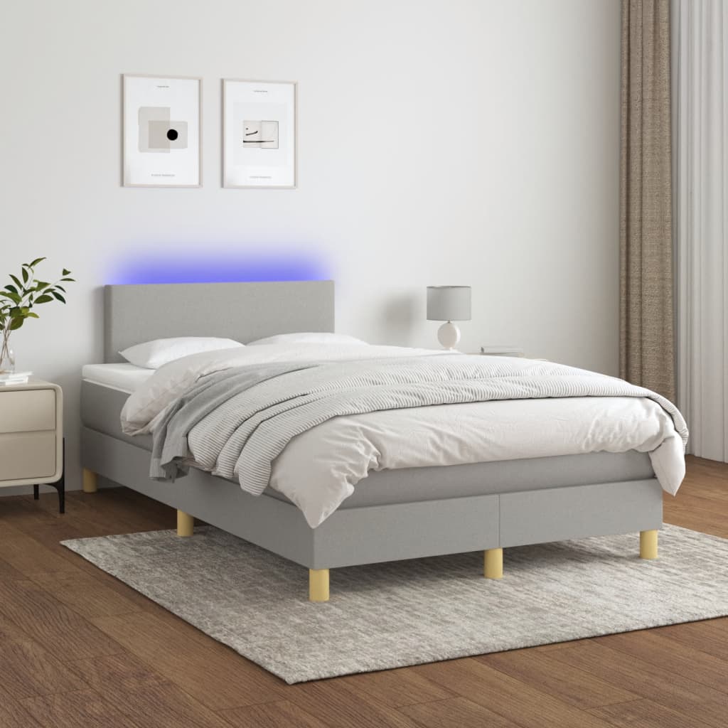 Letto a Molle Materasso e LED Grigio Chiaro 120x200 cm Tessuto - homemem39