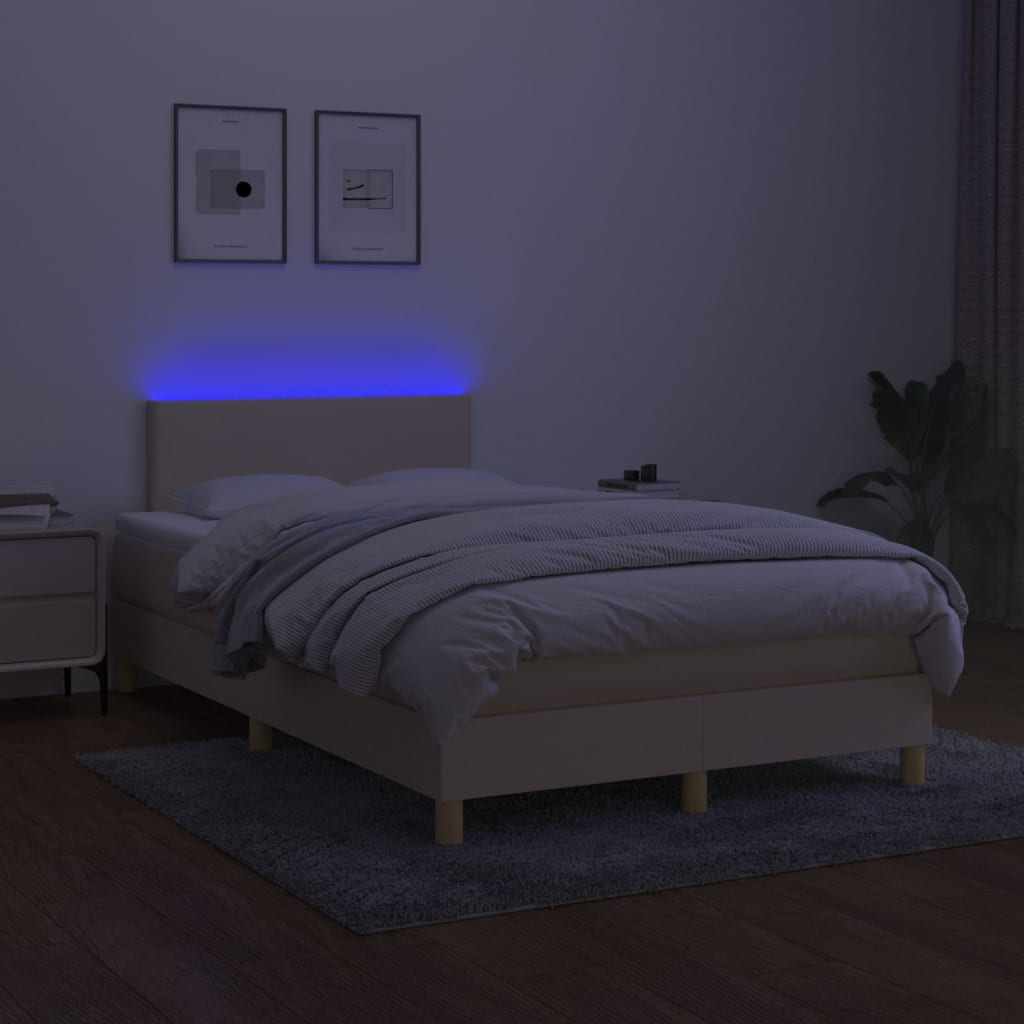 Letto a Molle con Materasso e LED Crema 120x200cm in Tessuto - homemem39