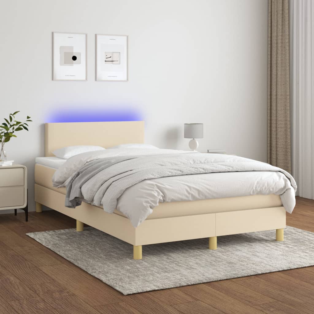 Letto a Molle con Materasso e LED Crema 120x200cm in Tessuto - homemem39