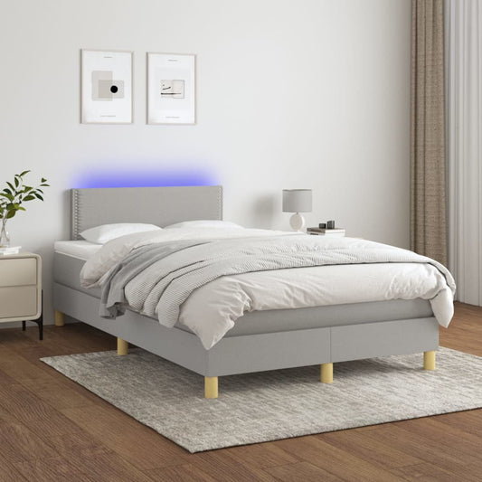 Letto a Molle Materasso e LED Grigio Chiaro 120x200 cm Tessuto - homemem39