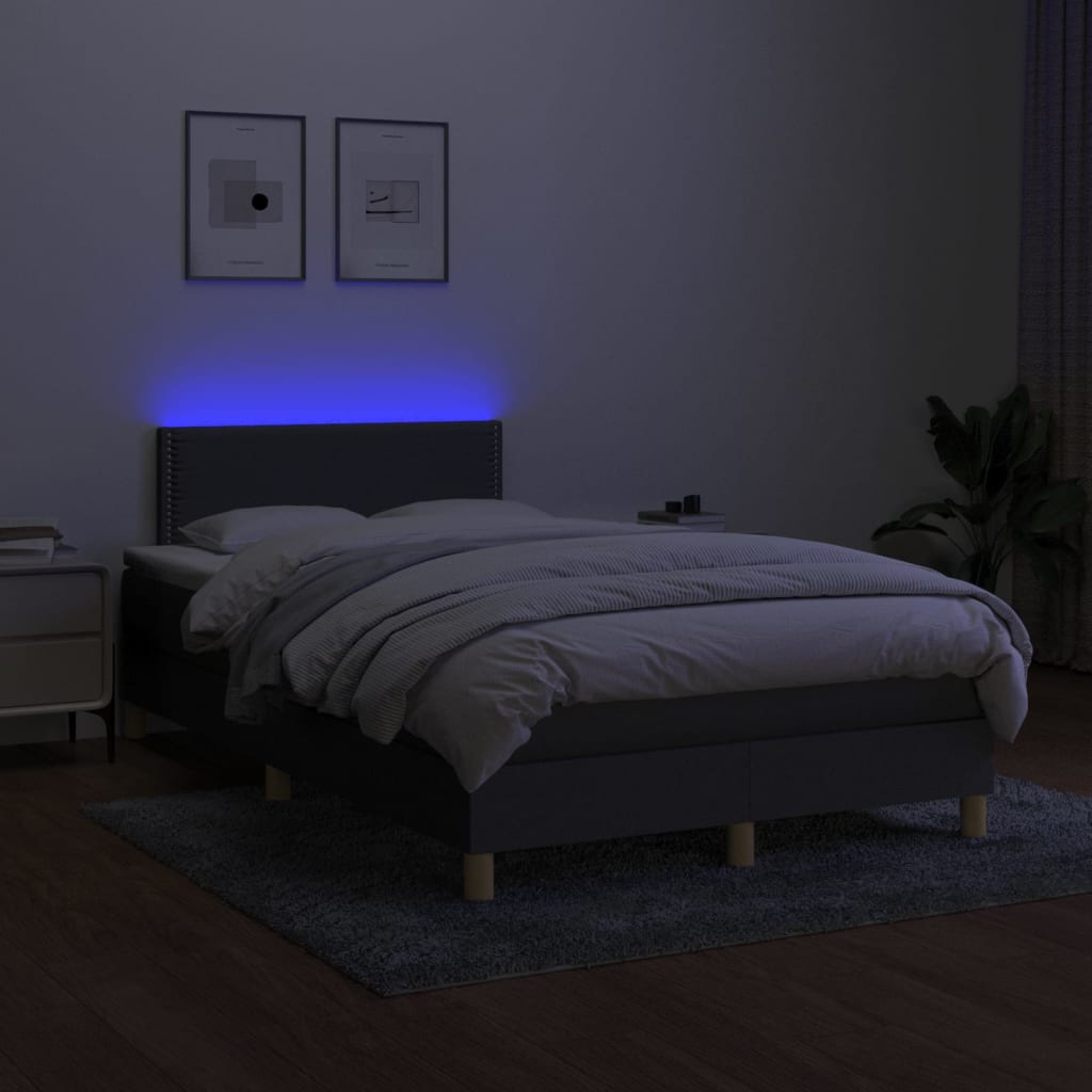 Letto a Molle Materasso e LED Grigio Scuro 120x200cm in Tessuto - homemem39