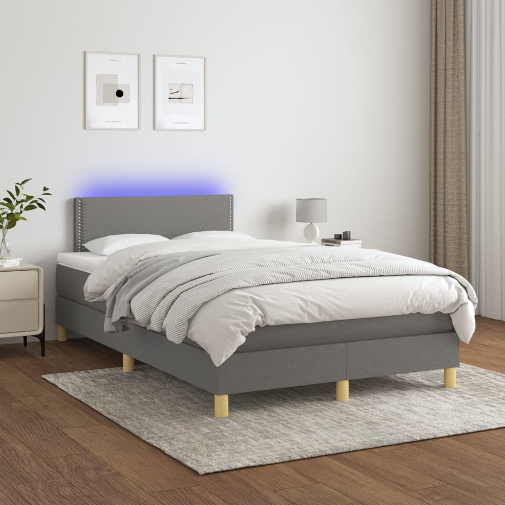 Letto a Molle Materasso e LED Grigio Scuro 120x200cm in Tessuto - homemem39