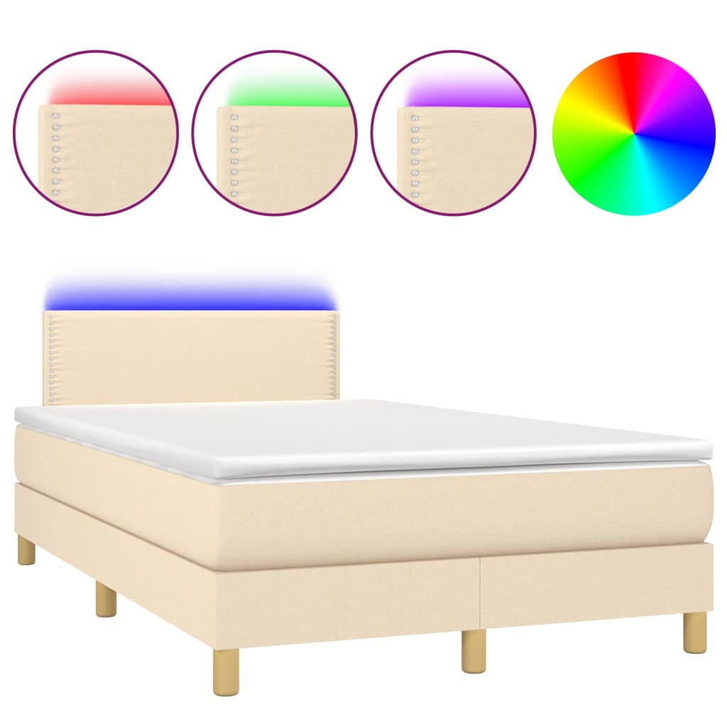 Letto a Molle con Materasso e LED Crema 120x200cm in Tessuto - homemem39