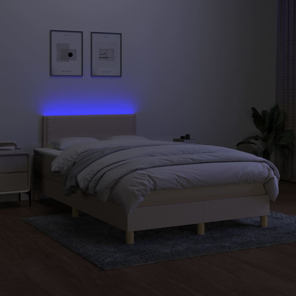 Letto a Molle con Materasso e LED Crema 120x200cm in Tessuto - homemem39