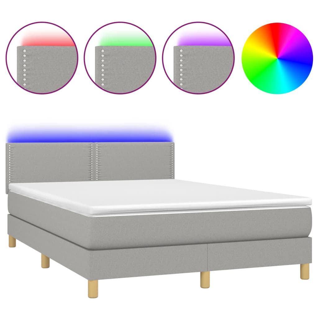 Letto a Molle Materasso e LED Grigio Chiaro 140x190 cm Tessuto - homemem39