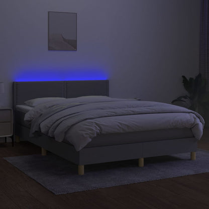 Letto a Molle Materasso e LED Grigio Chiaro 140x190 cm Tessuto - homemem39