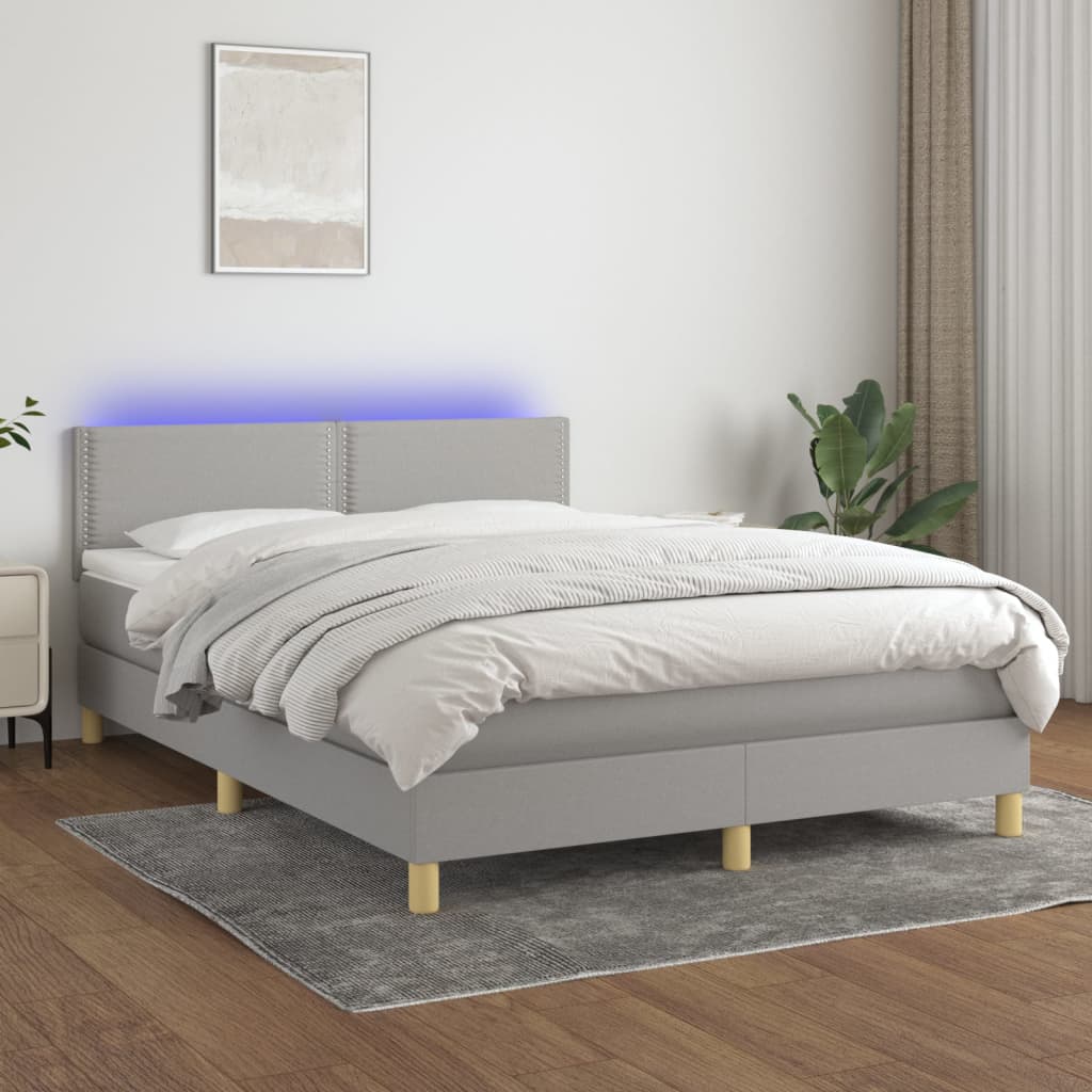 Letto a Molle Materasso e LED Grigio Chiaro 140x190 cm Tessuto - homemem39