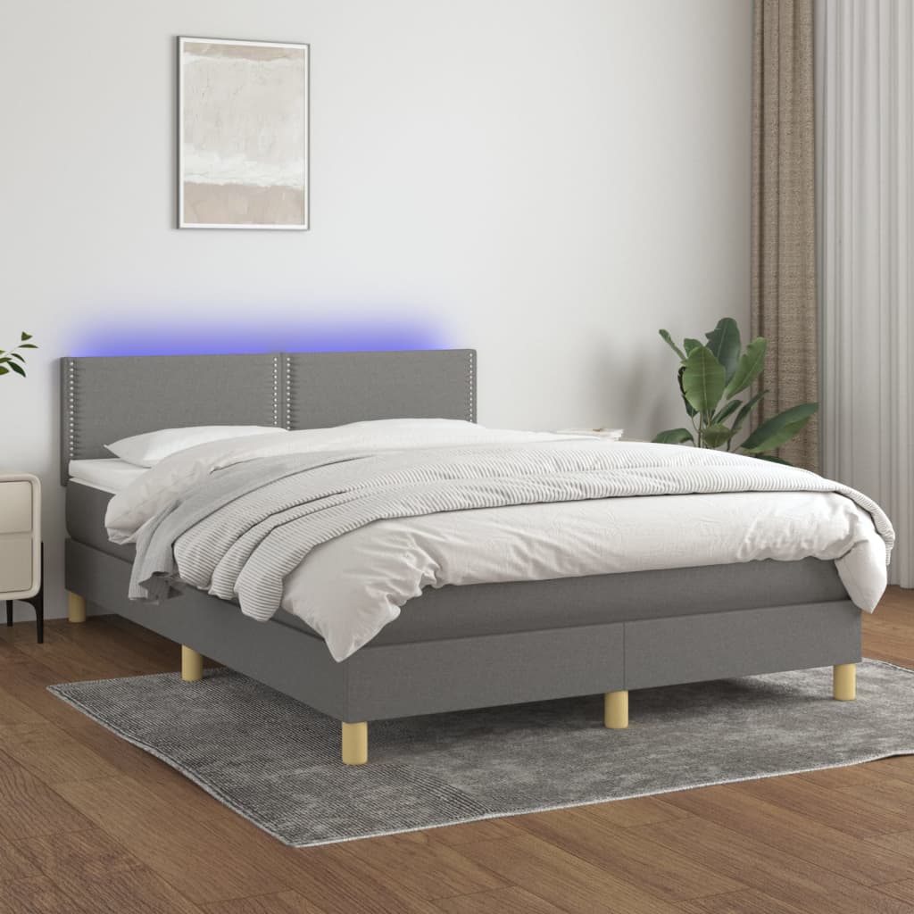 Letto a Molle Materasso e LED Grigio Scuro 140x190cm in Tessuto - homemem39