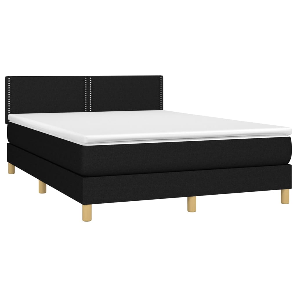 Letto a Molle con Materasso e LED Nero 140x190 cm in Tessuto - homemem39