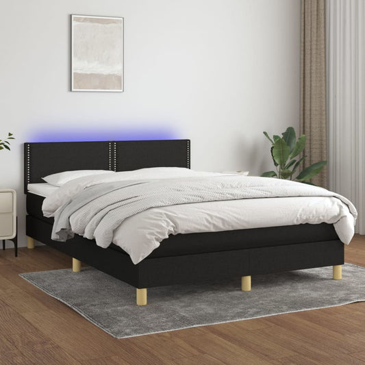 Letto a Molle con Materasso e LED Nero 140x190 cm in Tessuto - homemem39