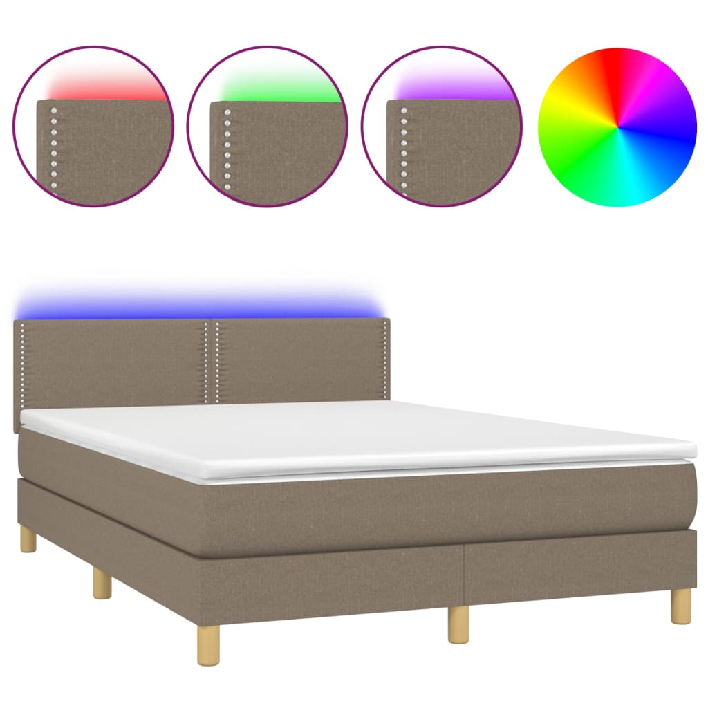 Letto a Molle con Materasso e LED Tortora 140x190 cm in Tessuto - homemem39