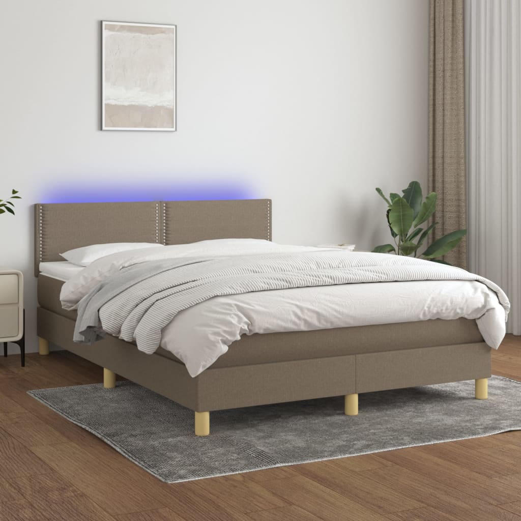 Letto a Molle con Materasso e LED Tortora 140x190 cm in Tessuto - homemem39