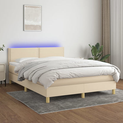 Letto a Molle con Materasso e LED Crema 140x190 cm in Tessuto - homemem39