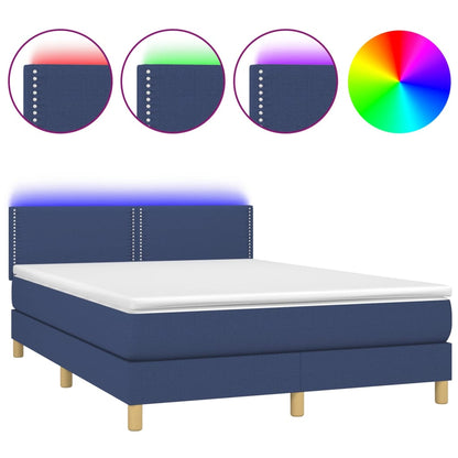 Letto a Molle con Materasso e LED Blu 140x190 cm in Tessuto - homemem39