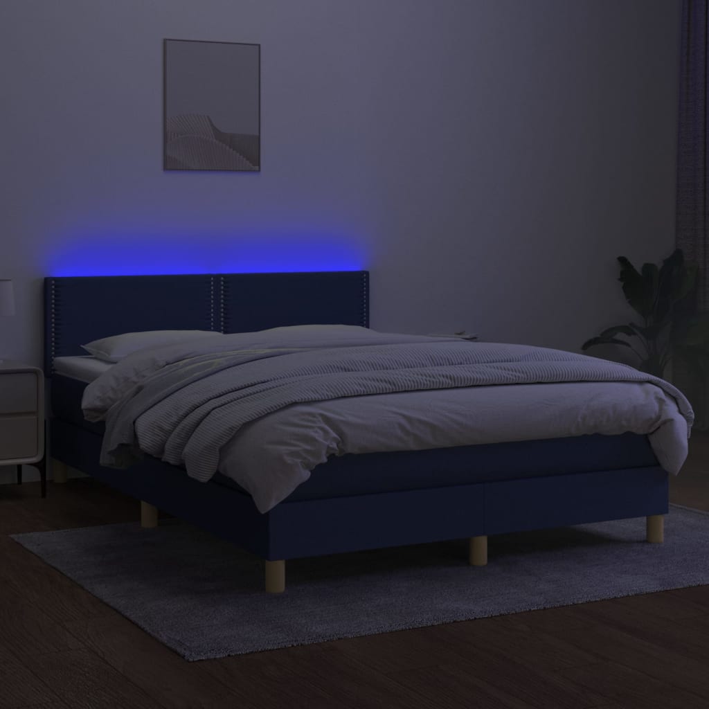 Letto a Molle con Materasso e LED Blu 140x190 cm in Tessuto - homemem39