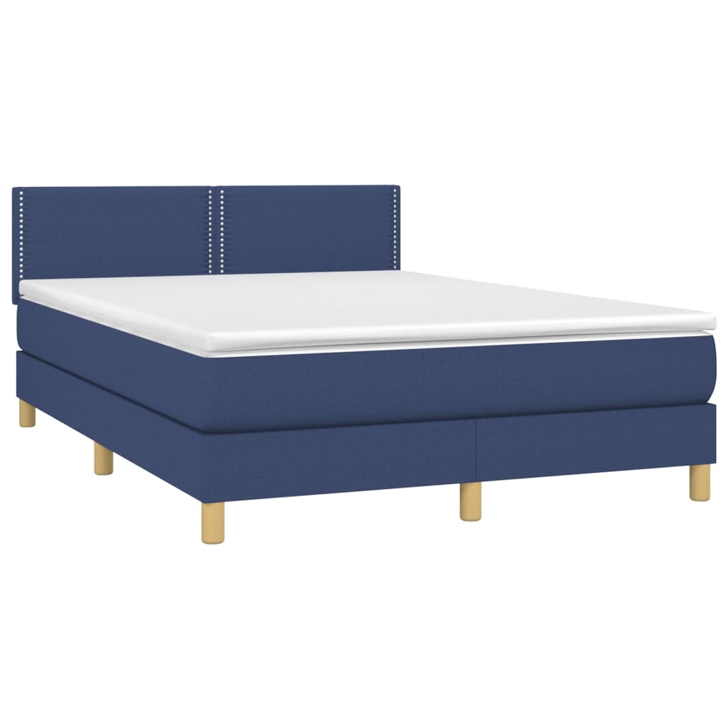 Letto a Molle con Materasso e LED Blu 140x190 cm in Tessuto - homemem39