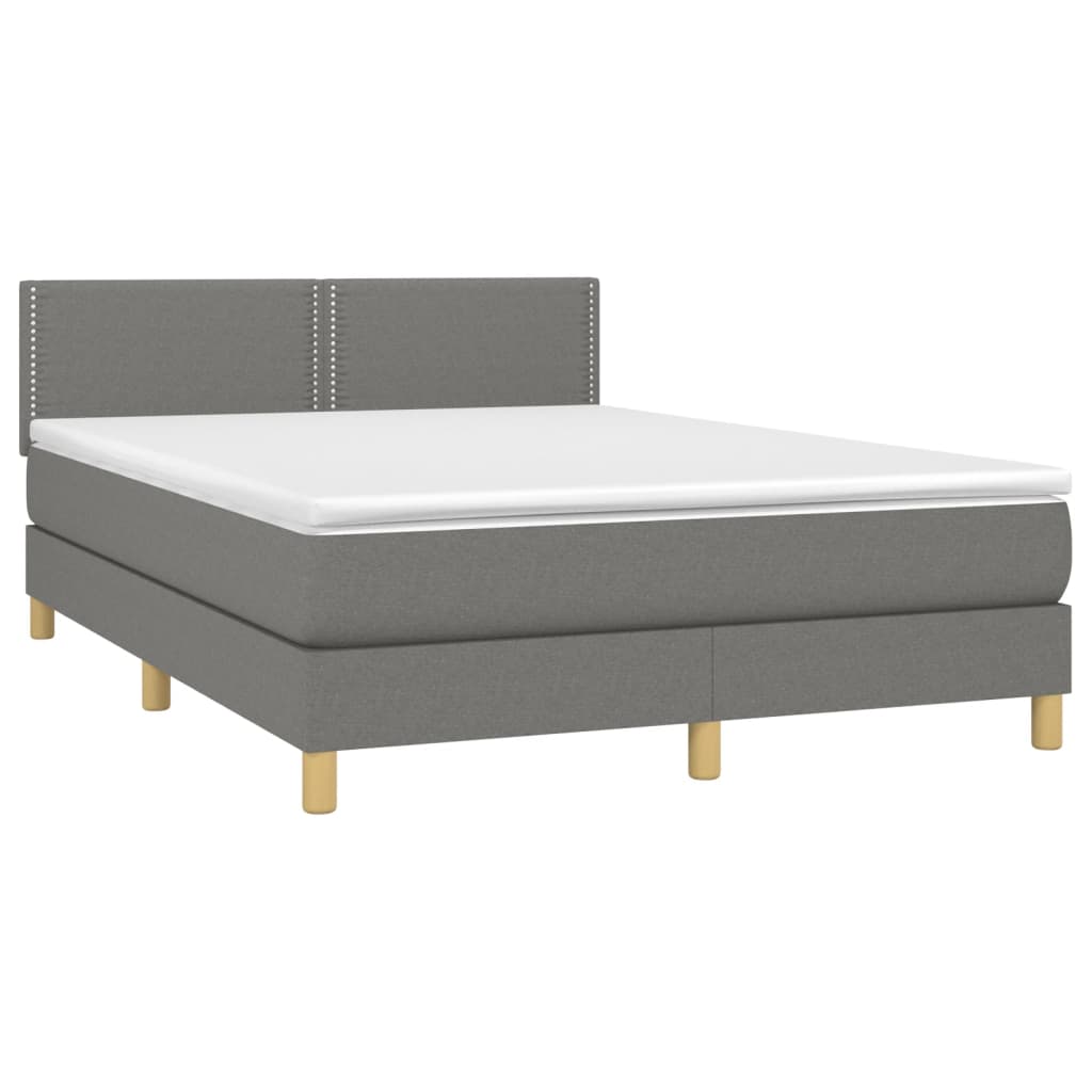 Letto a Molle Materasso e LED Grigio Scuro 140x200cm in Tessuto - homemem39