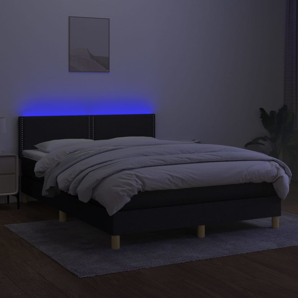 Letto a Molle con Materasso e LED Nero 140x200 cm in Tessuto - homemem39