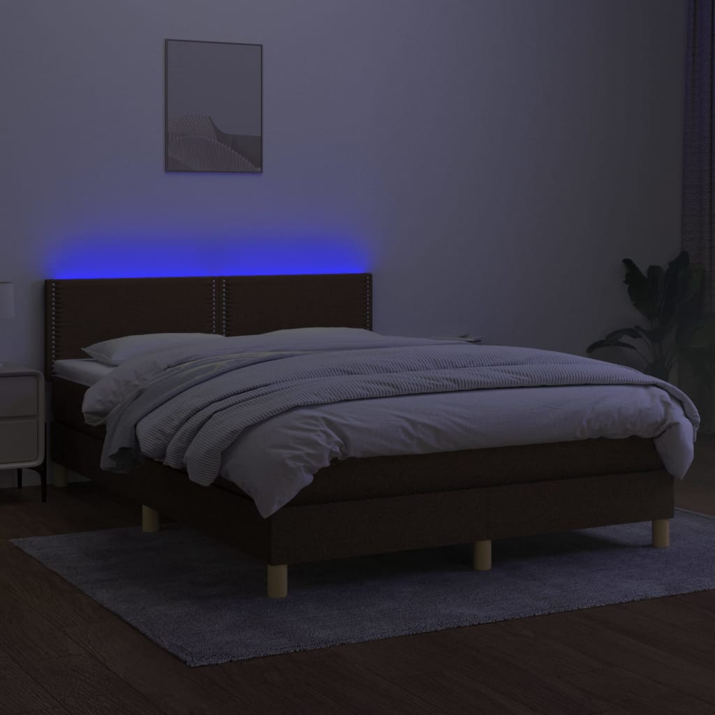 Letto a Molle Materasso e LED Marrone Scuro 140x200 cm Tessuto - homemem39