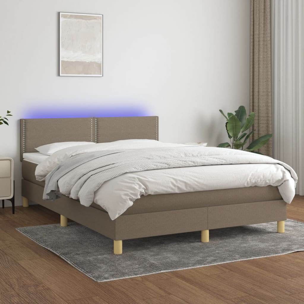 Letto a Molle con Materasso e LED Tortora 140x200 cm in Tessuto - homemem39