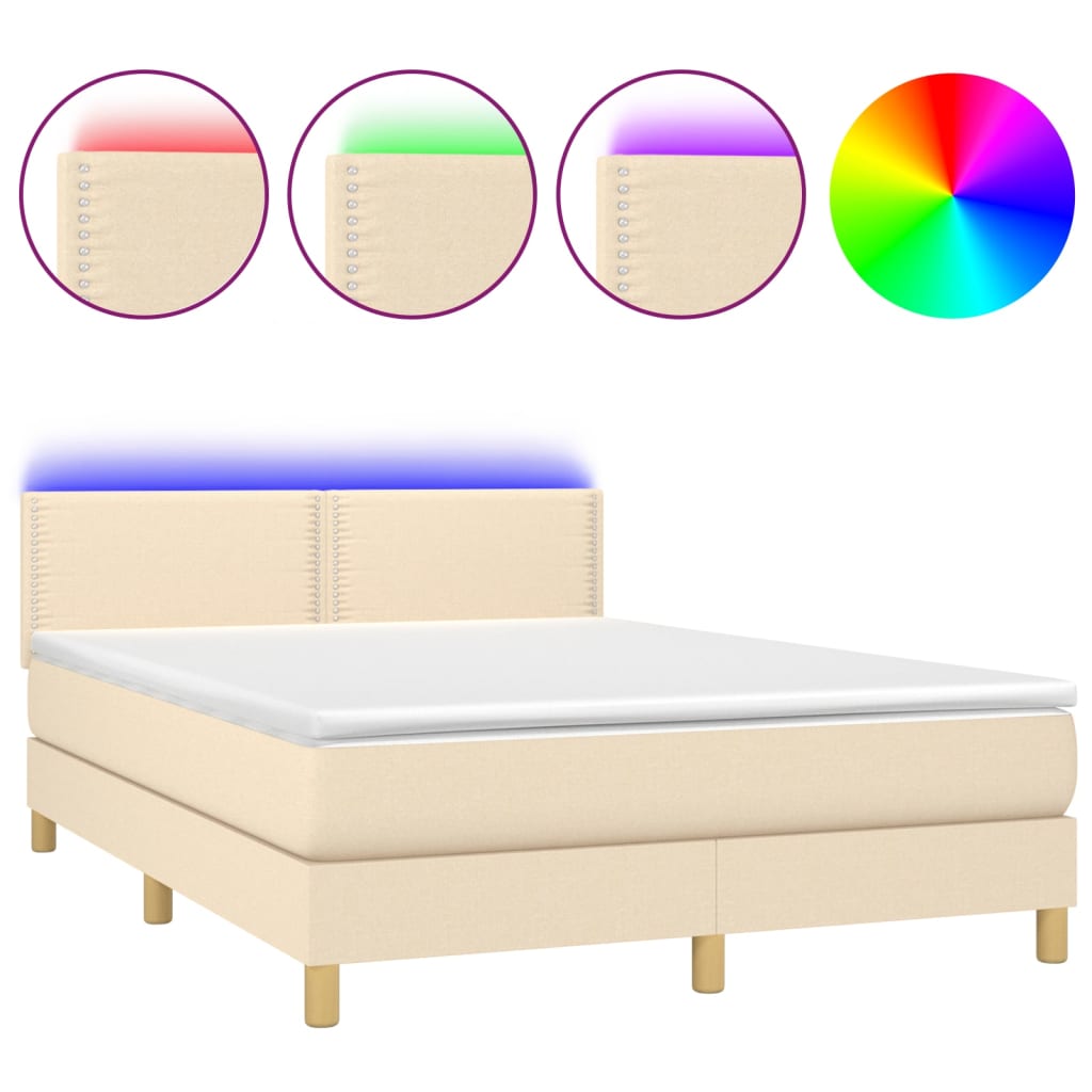 Letto a Molle con Materasso e LED Crema 140x200 cm in Tessuto - homemem39