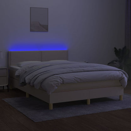 Letto a Molle con Materasso e LED Crema 140x200 cm in Tessuto - homemem39