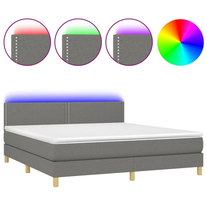 Letto a Molle Materasso e LED Grigio Scuro 160x200cm in Tessuto - homemem39