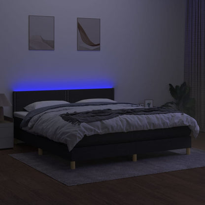 Letto a Molle con Materasso e LED Nero 160x200 cm in Tessuto - homemem39