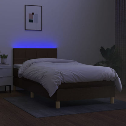 Letto a Molle Materasso e LED Marrone Scuro 90x200cm in Tessuto - homemem39