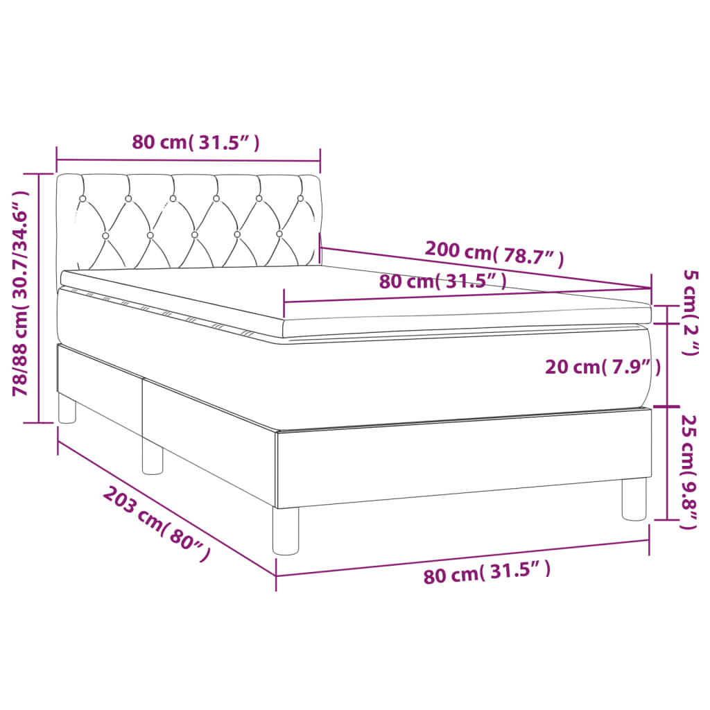 Letto a Molle Materasso e LED Marrone Scuro 80x200cm in Tessuto - homemem39