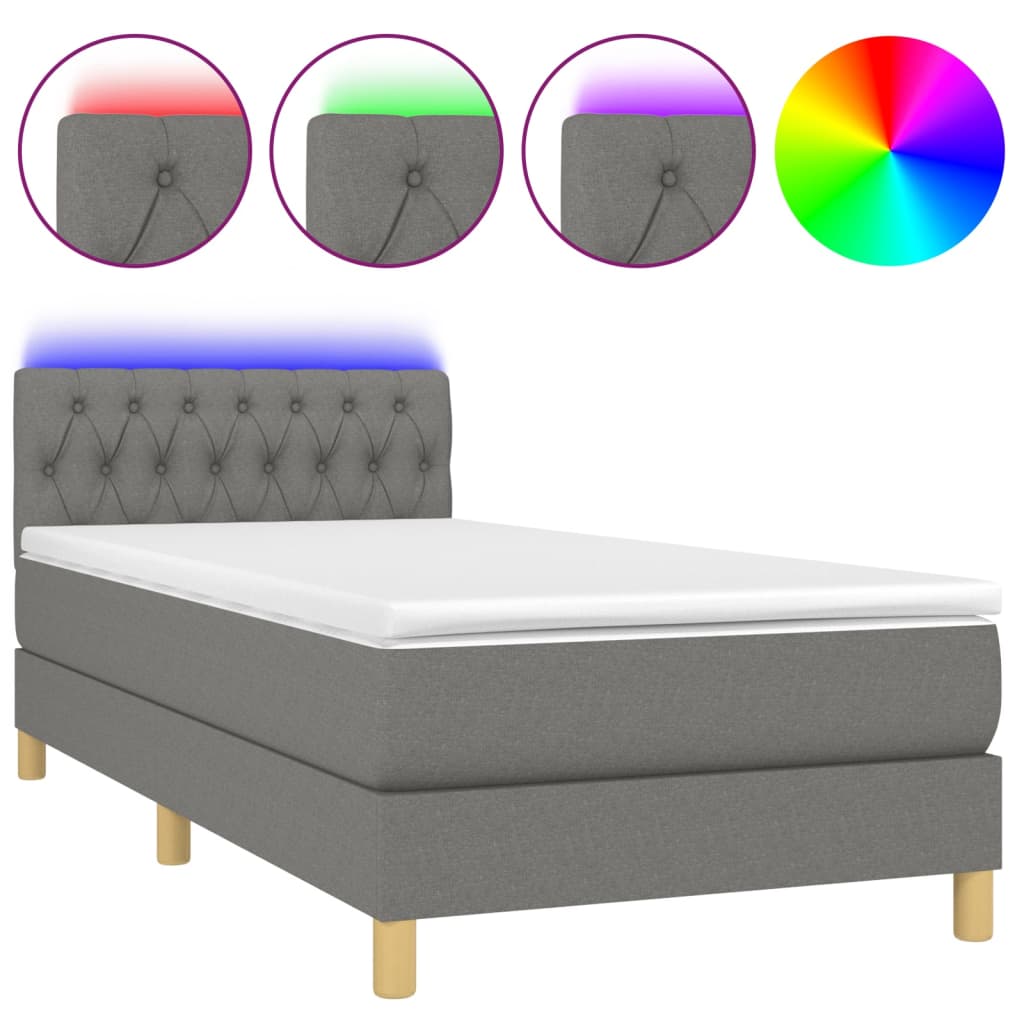 Letto a Molle Materasso e LED Grigio Scuro 90x200 cm in Tessuto - homemem39