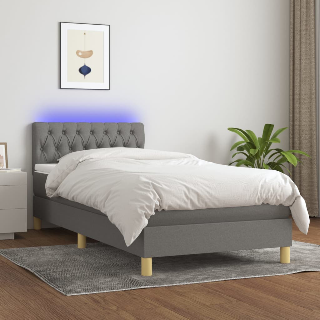 Letto a Molle Materasso e LED Grigio Scuro 90x200 cm in Tessuto - homemem39