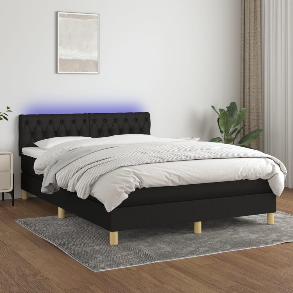 Letto a Molle con Materasso e LED Nero 140x200 cm in Tessuto - homemem39