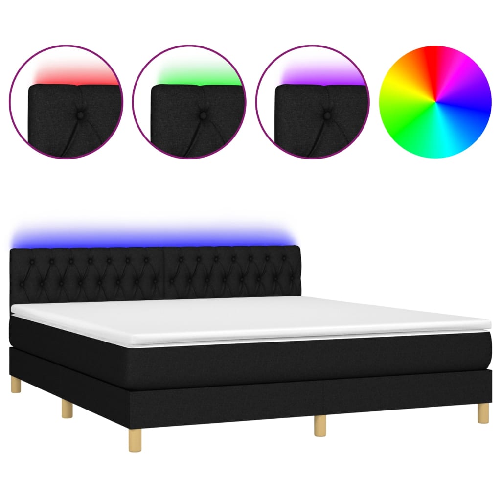 Letto a Molle con Materasso e LED Nero 160x200 cm in Tessuto - homemem39